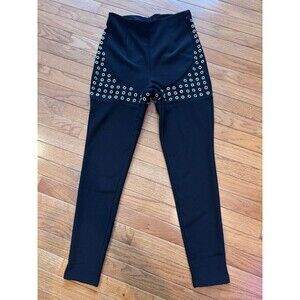 Quii Black Legging Riding Pants with Gold Accent Rings Medium High Waist